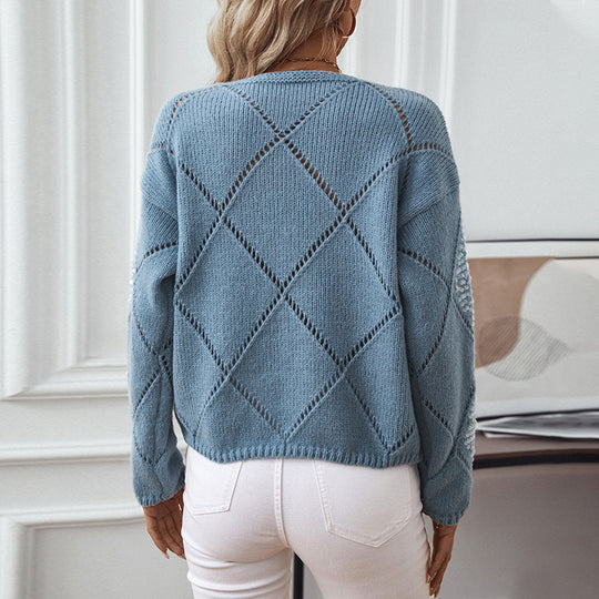 Damen modischer Pullover mit aufwendigem Strickdesign und Glitzerelementen EB