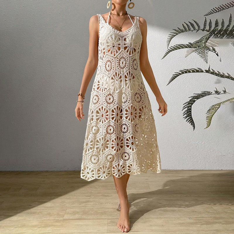 Damen luftiges Häkel-Maxikleid EB