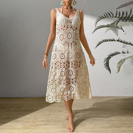 Damen luftiges Häkel-Maxikleid EB