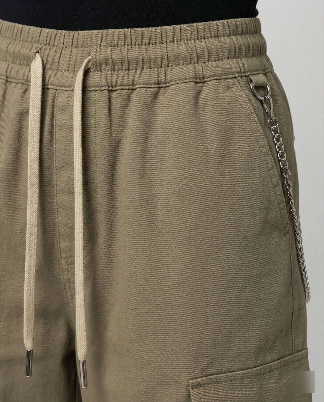 Damen utilitaristische weit geschnittene Cargo-Hose mit hohem Bund Kordelzug und Saumverstellung EB