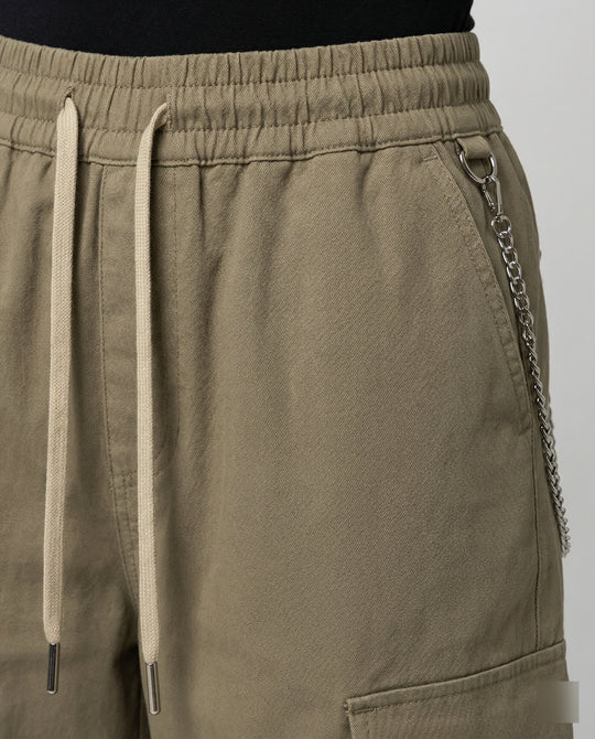 Damen utilitaristische weit geschnittene Cargo-Hose mit hohem Bund Kordelzug und Saumverstellung EB
