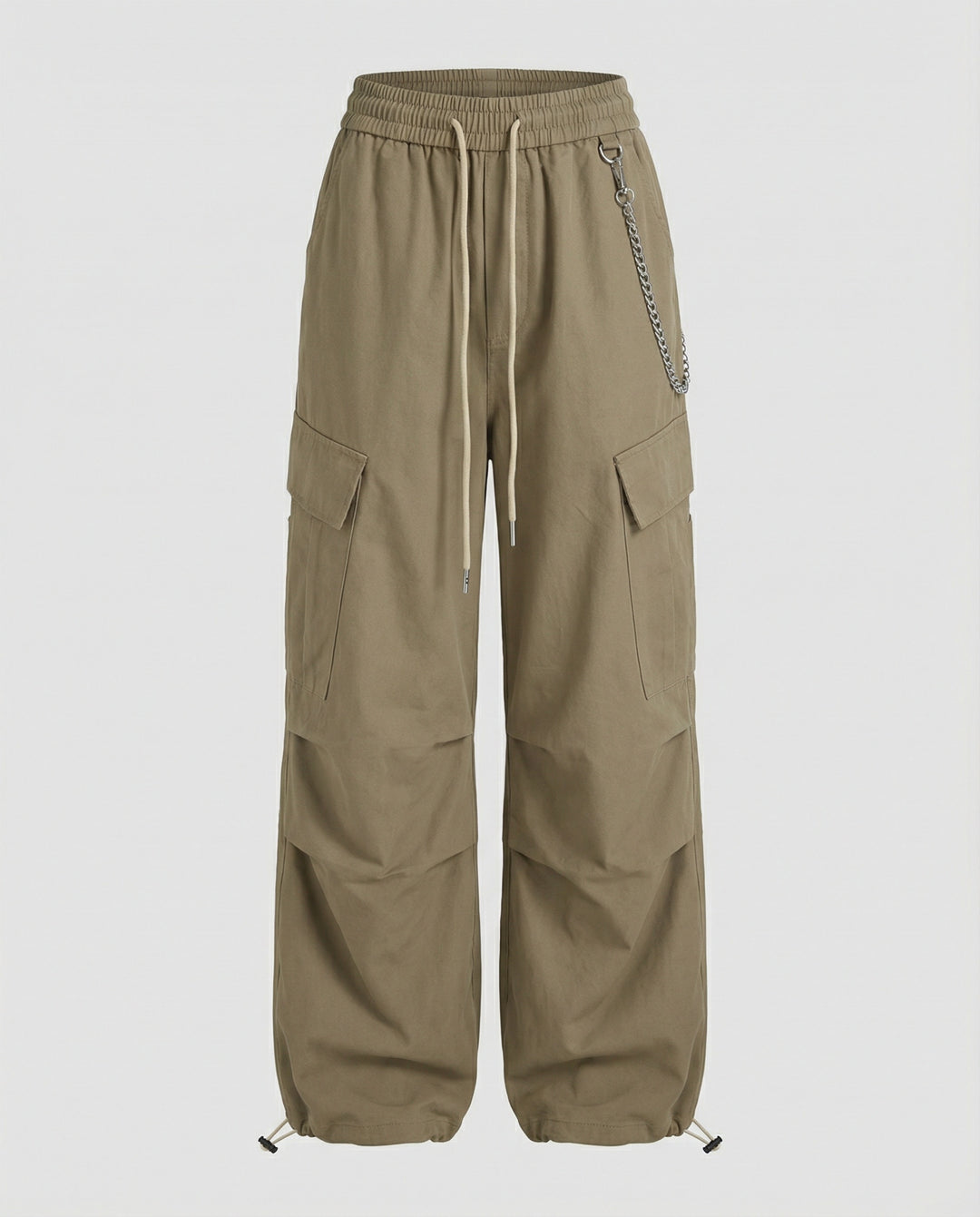 Damen utilitaristische weit geschnittene Cargo-Hose mit hohem Bund Kordelzug und Saumverstellung EB