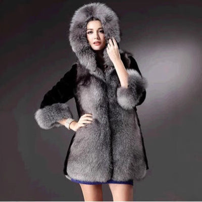 Damen Eleganter und warmer Kunstpelzparka mit Kapuze EB