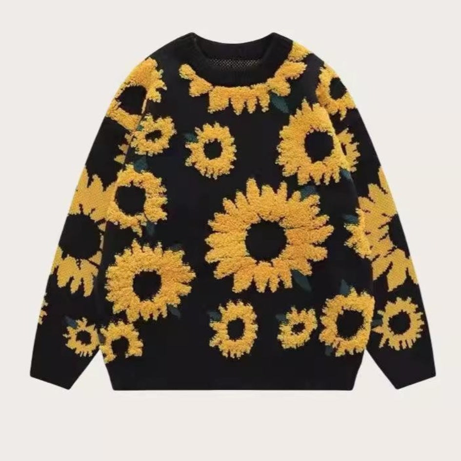 Damen Grobstrickpullover mit floralen Applikationen EB