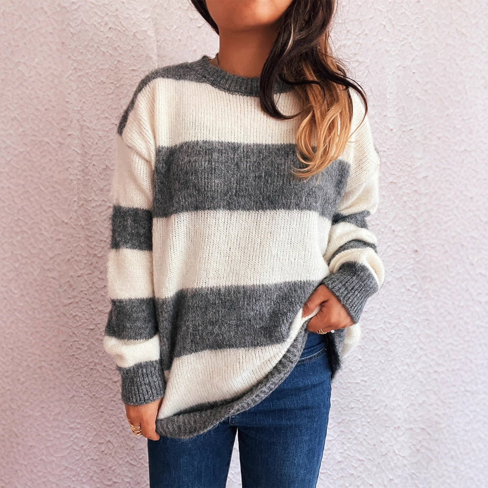 Damen lässiger Streifenpullover im Oversized-Schnitt EB