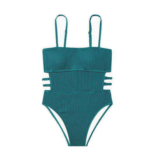 Damen Einteiler Badeanzug mit elegantem Rippendesign und figurschmeichelnder Silhouette EB