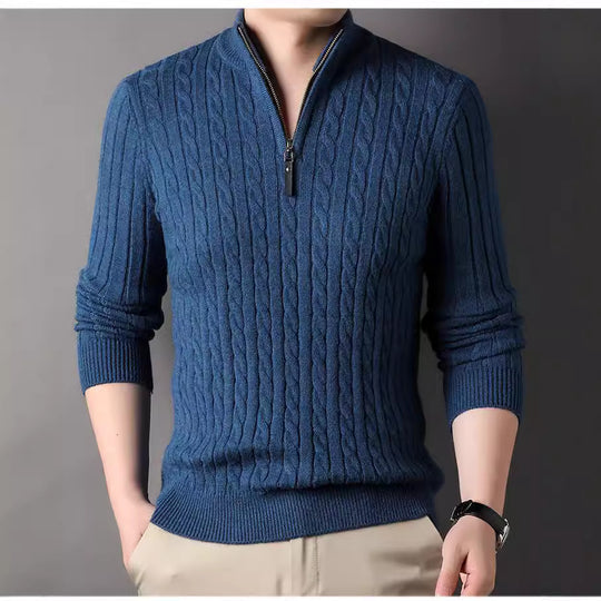 Herren Pullover mit Zipper und strukturiertem Zopfmuster EB