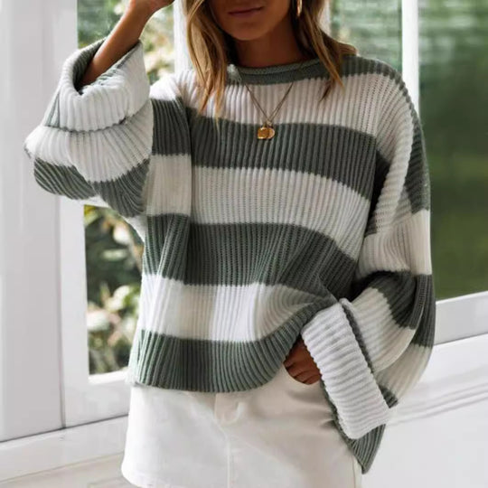 Damen gestreifter Strickpullover mit weitem Schnitt EB
