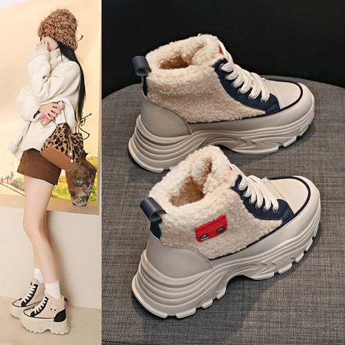 Damen warme High-Top Sneakers mit Teddyfutter EB
