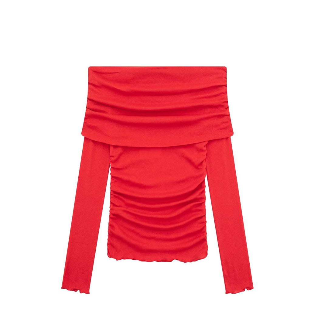 Damen Off-Shoulder Bluse mit Raffung EB
