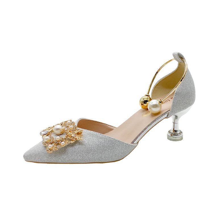 Damen elegante Slingback-Pumps mit luxuriösem Perlenschmuck EB