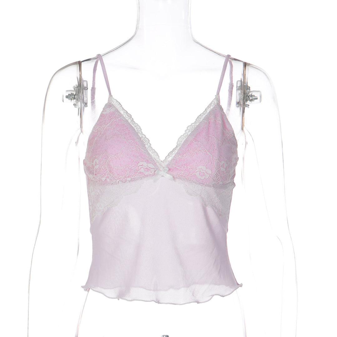 Damen Spitzencrop-Top mit feinen Trägern und zartem Design EB