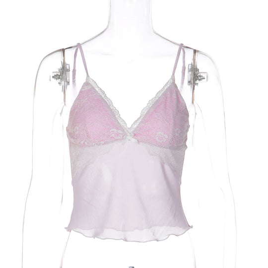 Damen Spitzencrop-Top mit feinen Trägern und zartem Design EB