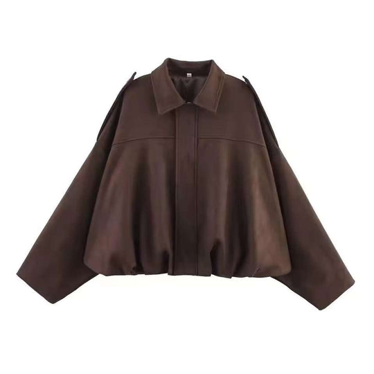 Damen Kurzjacke im Oversize‑Schnitt mit Ballon Saum und Schulterklappen EB