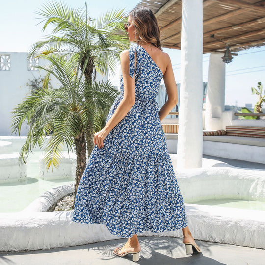 Damen Maxikleid mit asymmetrischem Träger und voluminösem Rock EB