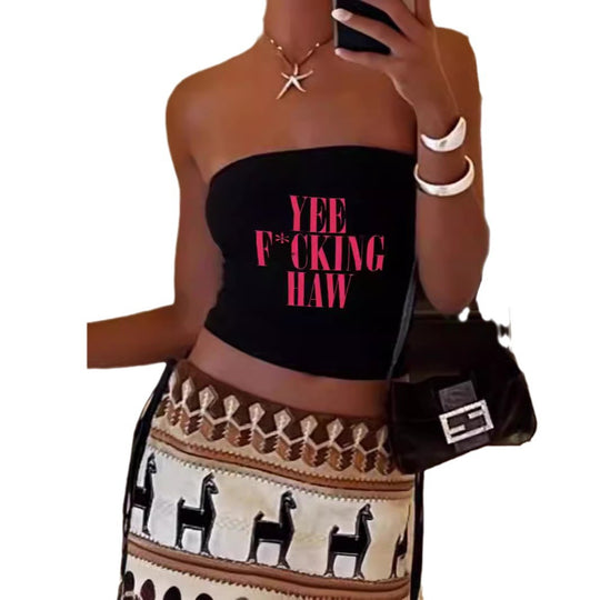 Damen Bandeau-Top mit maritimen Motiv und elastischem Material EB