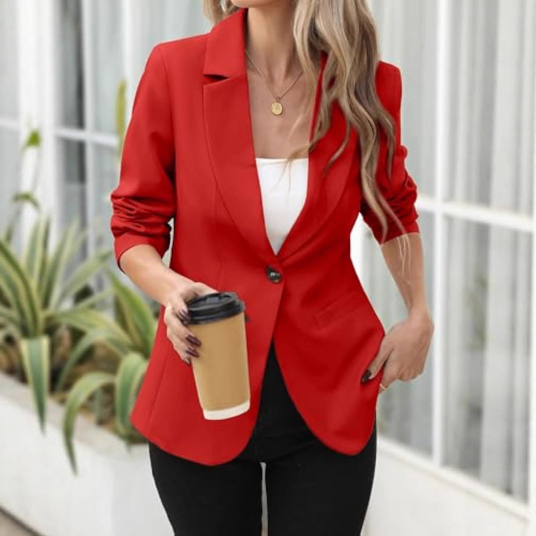 Damen Eleganter Stretch-Blazer mit figurformender Taille, Ein-Knopf und Schalkragen EB