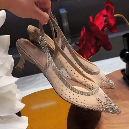 Damen elegante Slingback Pumps mit funkelnden Strass-Akzenten EB