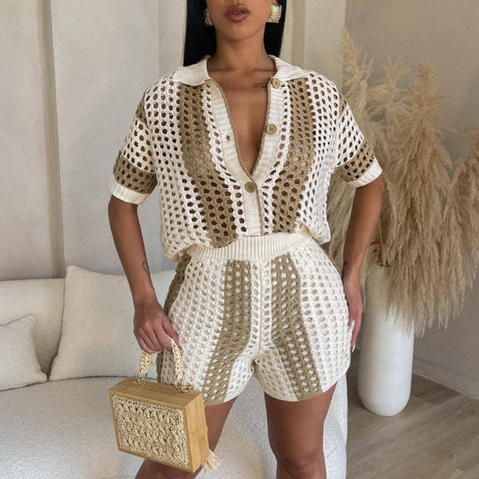 Damen Set aus gehäkeltem Top und Shorts EB