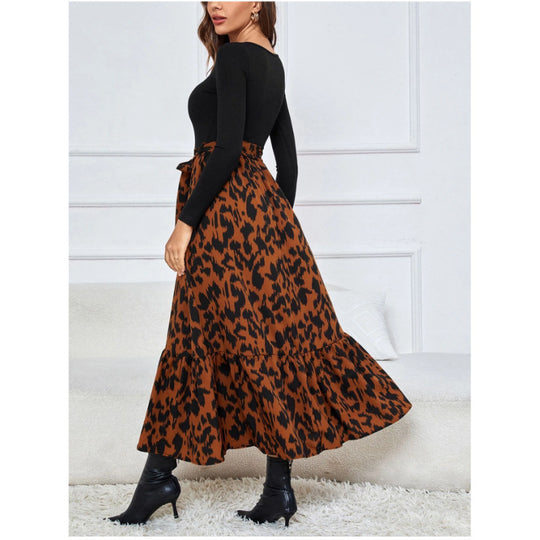 Damen Maxirock mit tierischem Print und fließendem Volantabschluss EB
