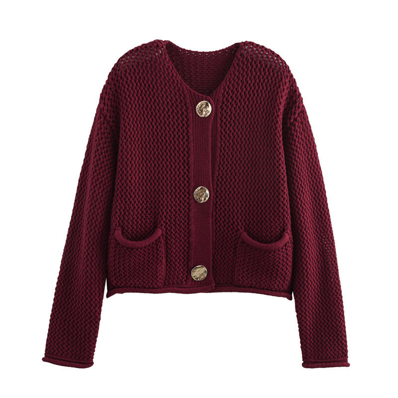 Damen Modische Strickjacke mit dekorativem Häkelmuster EB