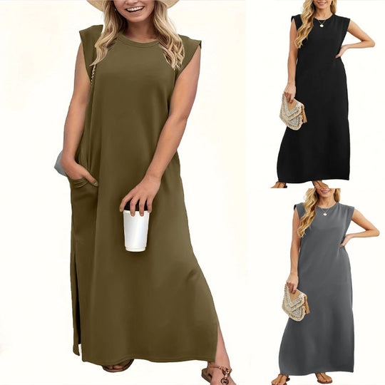 Damen Maxikleid mit schlichten Linien und modernen Schulterdetails EB