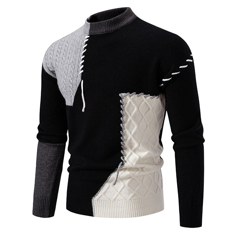 Herren modischer Strickpullover mit kreativen Zopf- und Farbblockdesign EB