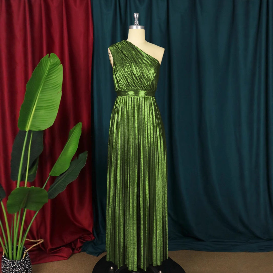Damen plissiertes Abendkleid mit schimmerndem Oberteil EB