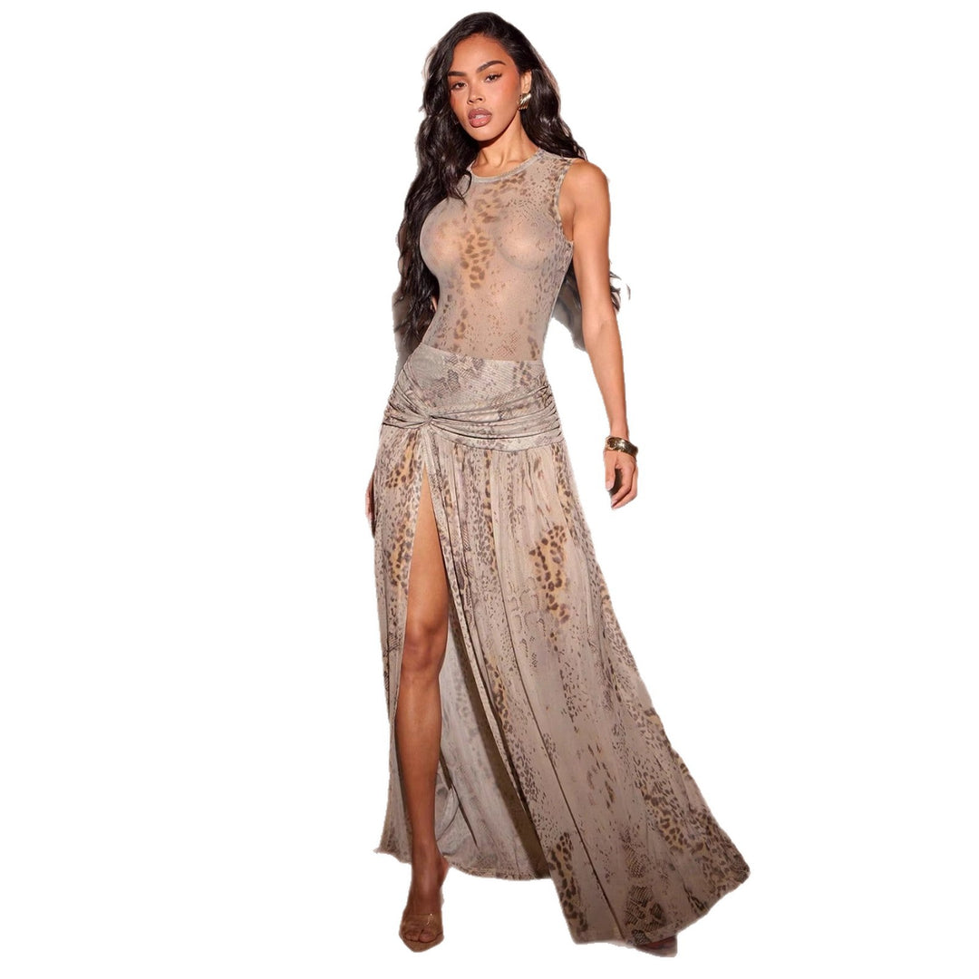 Damen Fließendes Strandkleid mit origineller Raffung und hohem Schlitz EB