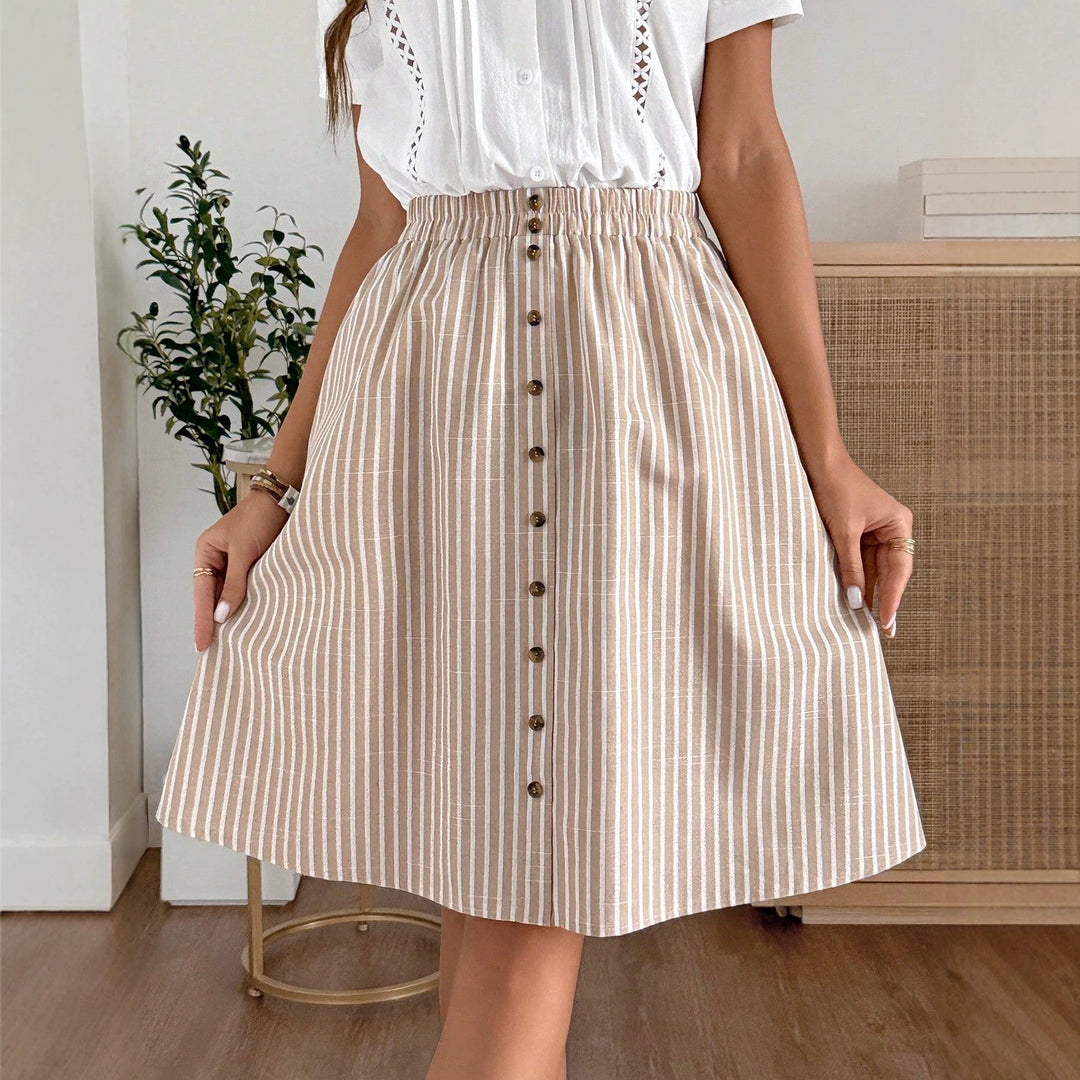 Damen Midi-Rock mit knöpfen und elastischem Bund EB