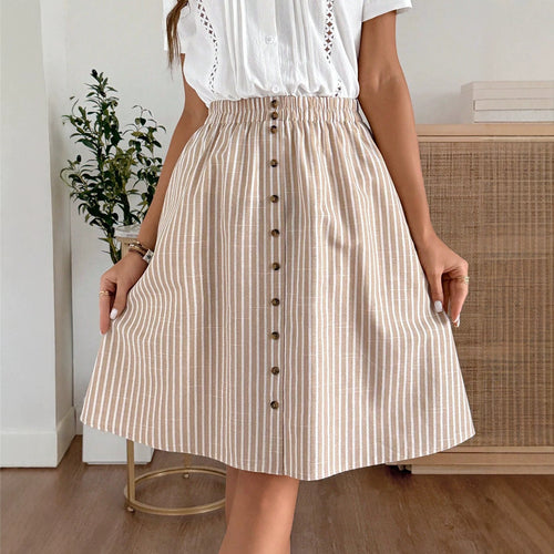 Damen Midi-Rock mit knöpfen und elastischem Bund EB