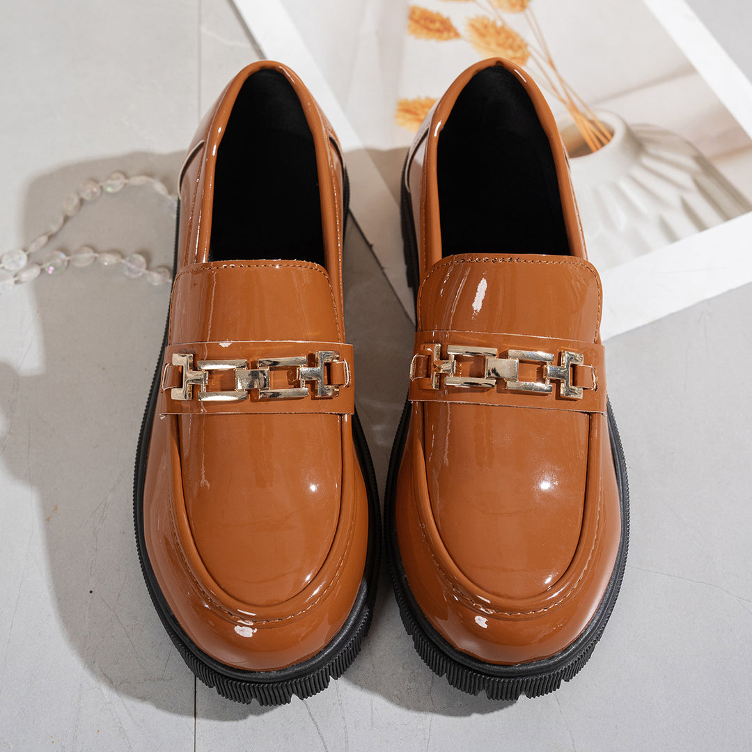 Damen Modische Loafers mit glänzender Oberflächenstruktur EB