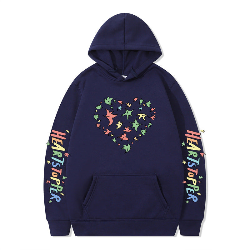 Damen Kapuzenpullover mit kreativem Herz- und Blattmotiv EB