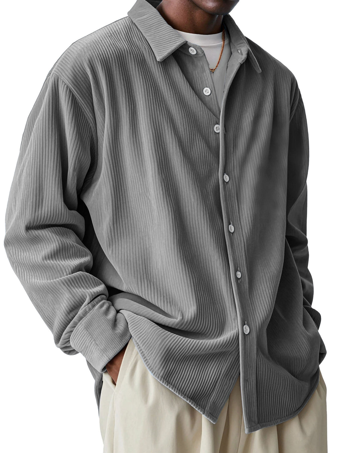 Herren nan oversized Kordhemd mit feiner Rippenstruktur und Relaxed-Fit EB
