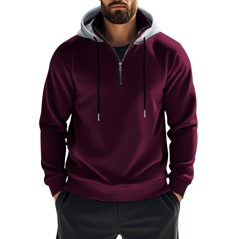 Herren nan sportives Kapuzen-Sweatshirt mit kurzem Frontreißverschluss, kontrastgefütterter Kapuze und elastischen Rippbündchen EB
