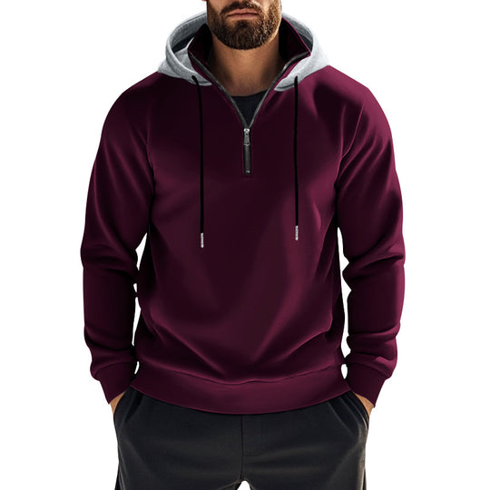 Herren nan sportives Kapuzen-Sweatshirt mit kurzem Frontreißverschluss, kontrastgefütterter Kapuze und elastischen Rippbündchen EB