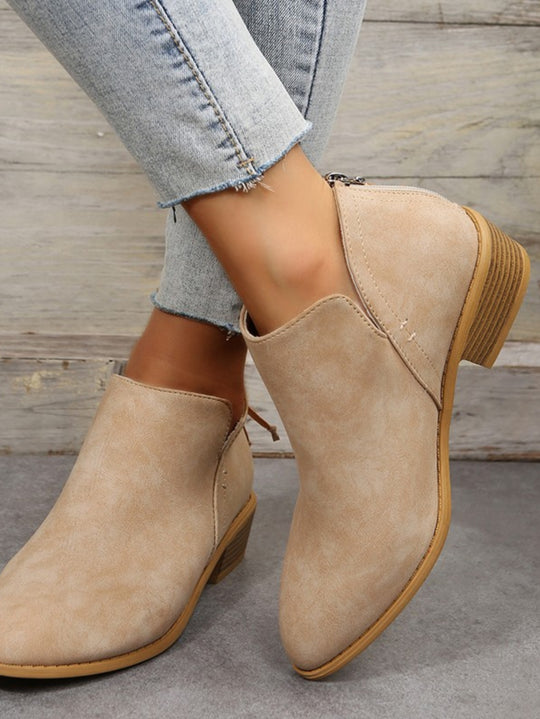 Damen nan elegante Kurzstiefelette aus Wildlederimitat mit verdecktem Fersenreißverschluss und gepolsterter Komfortinnensohle EB