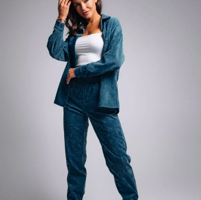 Damen nan Oversized-Cord-Set mit Hemdjacke und Gummizug-Jogpant EB