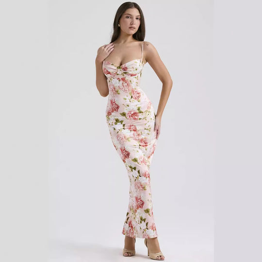 Damen Maxikleid mit floralem Spitzen-Design und schmalen Trägern EB