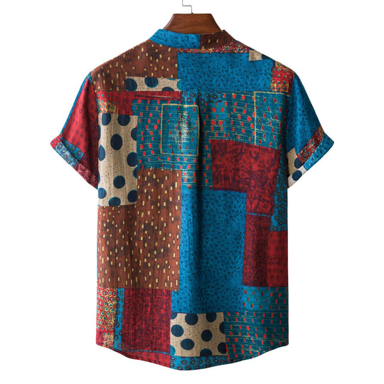 Herren Kurzarmhemd mit einzigartigem Patchwork-Muster und praktischem Knopfverschluss EB