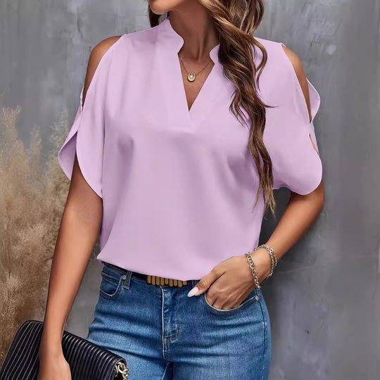 Damen Bluse mit Cut-Out-Ärmeln und eleganter Stehkragen EB