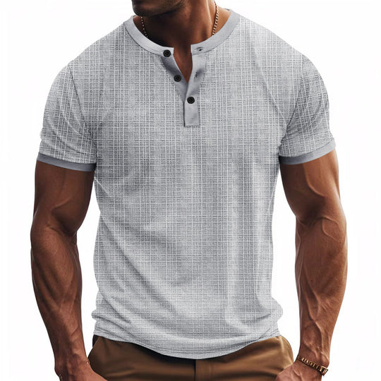 Herren nan Bandkragen-Henley mit feiner Gitterstruktur und tailliertem Schnitt EB