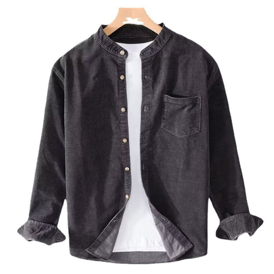 Herren Cordhemden mit Mandarin-Kragen und minimalistischem Design EB