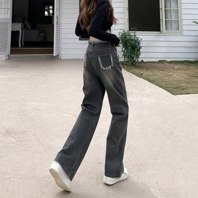 Damen Weit geschnittene Jeans mit dekorativen Rissdetails und innovativer Waschung EB