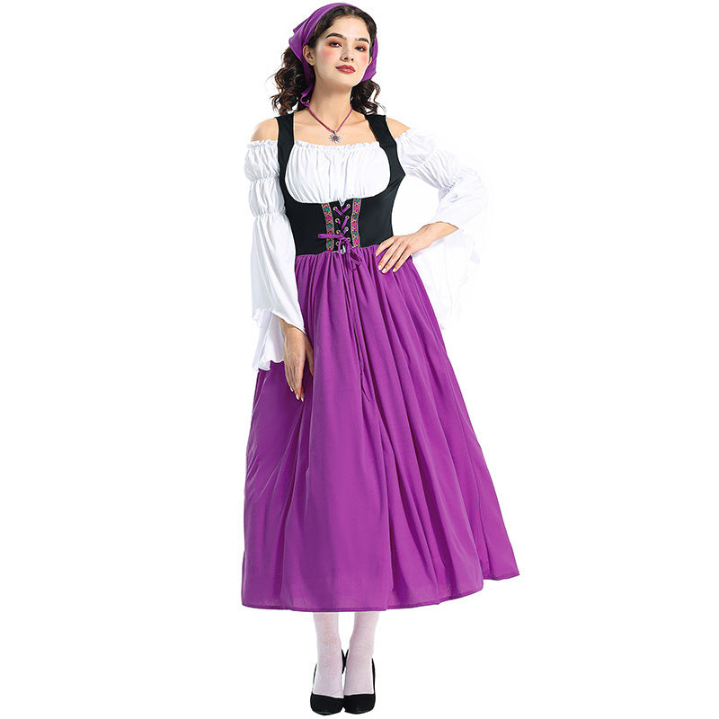 Damen nan Renaissance-Bauernkleid mit geschnürtem Mieder, schulterfreiem Carmen-Oberteil und weitem Rock EB