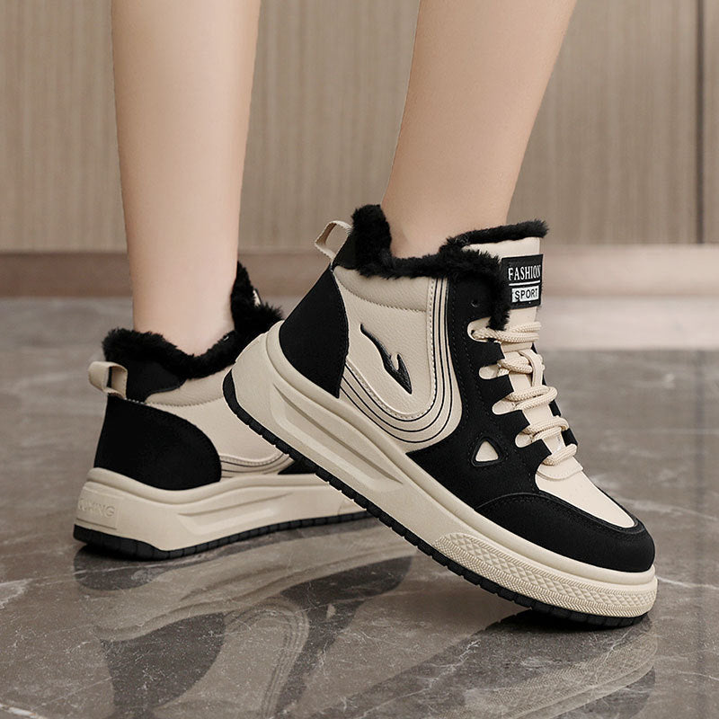 Damen modische High-Top Sneakers mit kuscheligem Fleecefutter und rutschfester Sohle EB