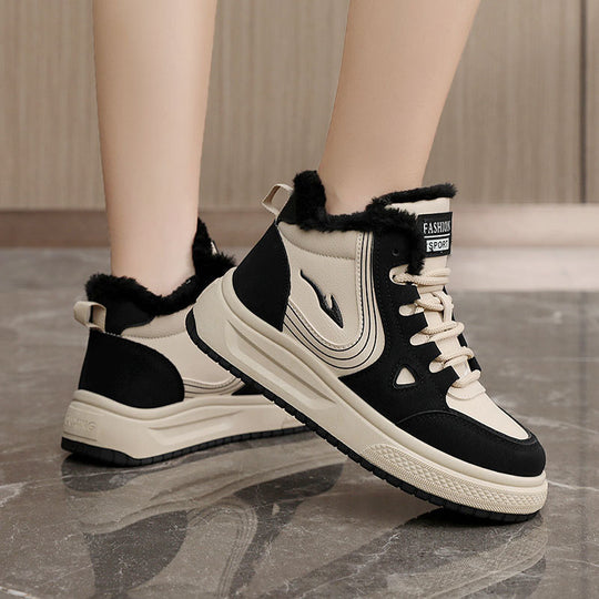 Damen modische High-Top Sneakers mit kuscheligem Fleecefutter und rutschfester Sohle EB