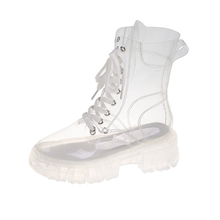 Damen trendige Stiefeletten im transparenten Design mit knalligem Detail EB