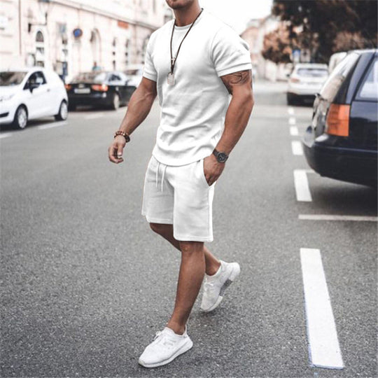 Herren nan figurbetontes Kurzarmshirt mit verstärkter Schulternaht und elastischer Kordelzug-Bermuda aus Stretchjersey EB