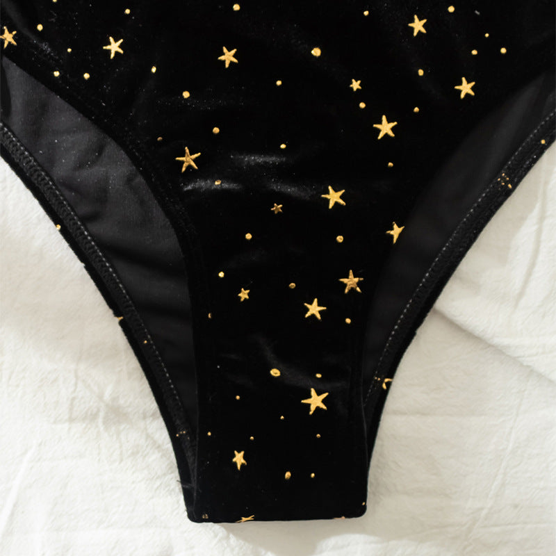 Damen Hochtaillierter Bikini mit glamourösem Sternenmotiv EB